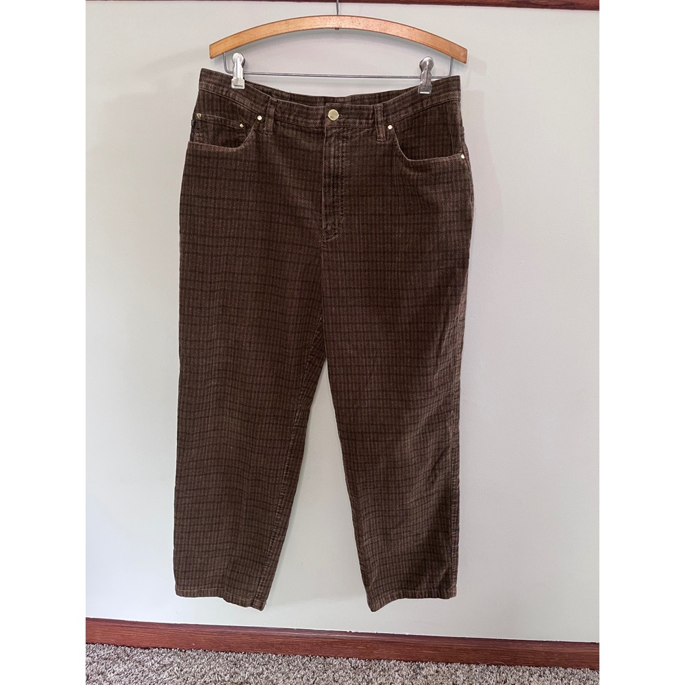 Lauren Ralph Lauren Vintage Brown Plaid Corduroy Pants High Rise Straight Leg 14